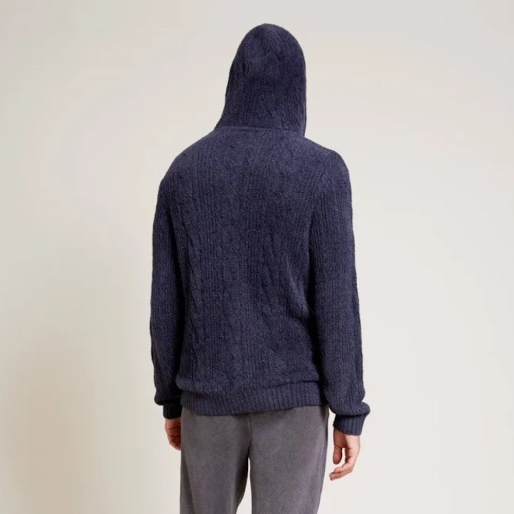 Barefoot Dreams Men's CozyChic Lite Cable Knit Hoodie Indigo Size Medium NEW - Picture 2 of 7